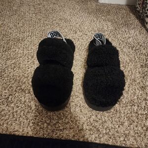 UGG Black Fuzzy Sandals